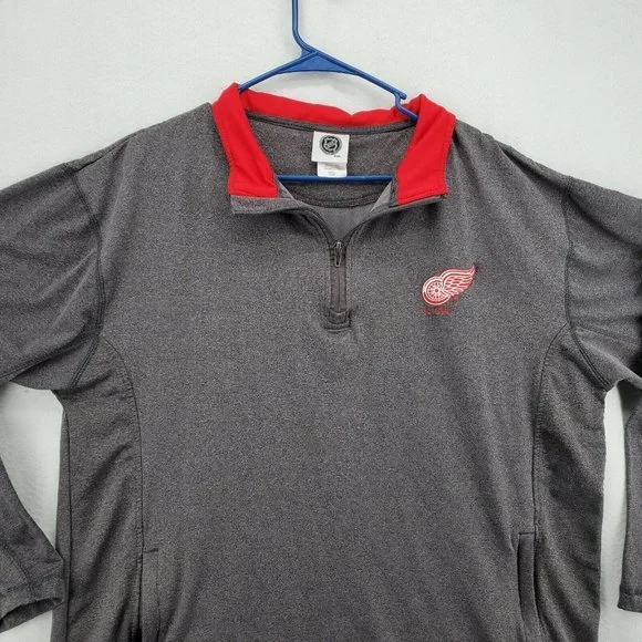 Redwings Hockey Shirt Gray Pullover Pockets Men?s Size Large 1/4 Zip - Picture 6 of 12